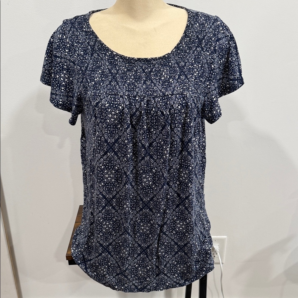 Women’s Navy Short-Sleeve Scoop Neck Printed Tee